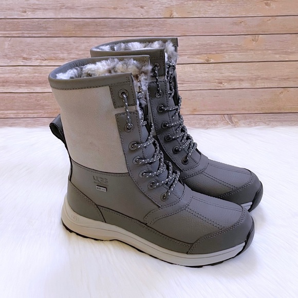 UGG Women’s Zaylee Leopard Waterproof Charcoal Leather Boots - Picture 8 of 10